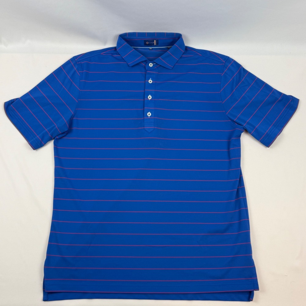 Stitch Mens Blue Pink‎ Striped Performance Golf Polo Shirt Size ML Short Sleeve